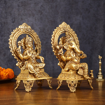 Brass SuperFine Ganesh Lakshmi idols 9.5"