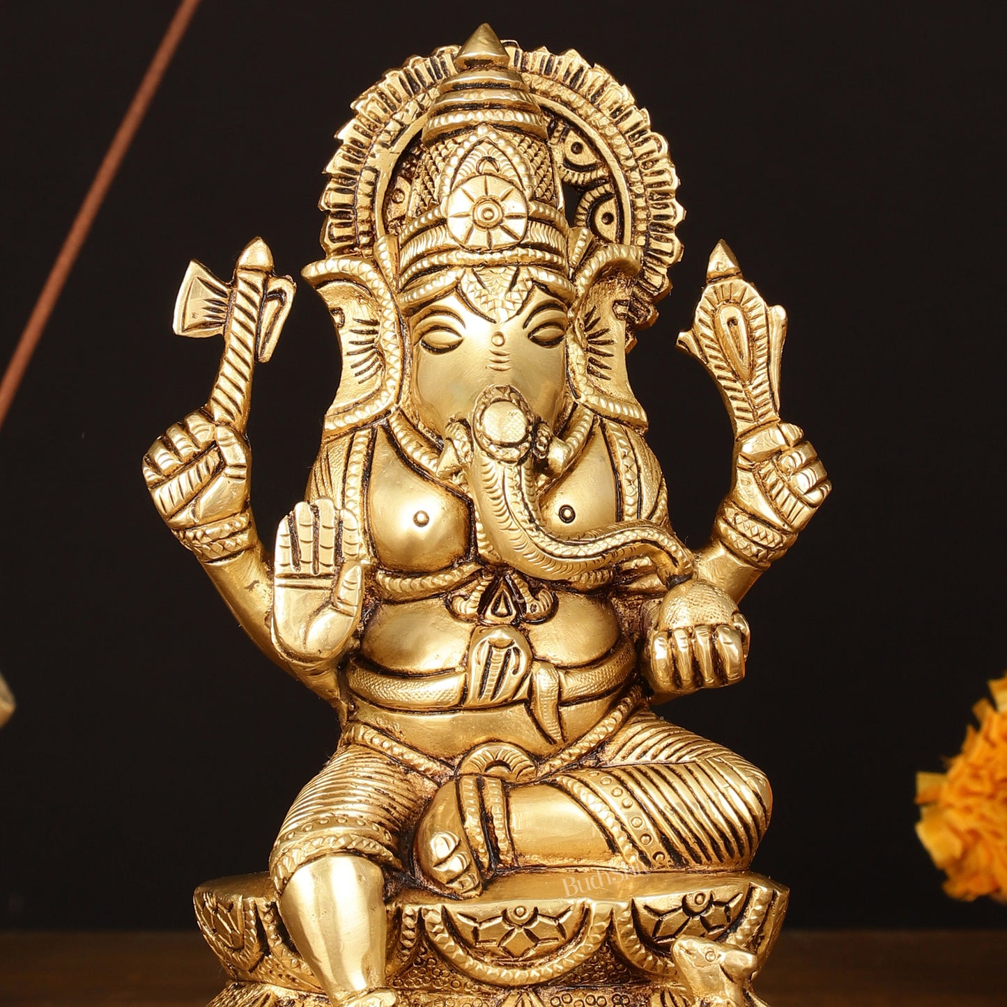 Brass Superfine Ganesha Idol - 7" Elegant Sculpture