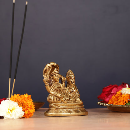 Brass Small Lakshmi Narayan Resting on Sheshanaaga Idol | 3"