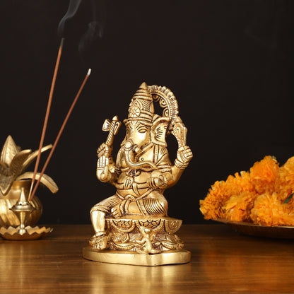 Brass Superfine Ganesha Idol - 7" Elegant Sculpture