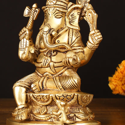 Brass Superfine Ganesha Idol - 7" Elegant Sculpture