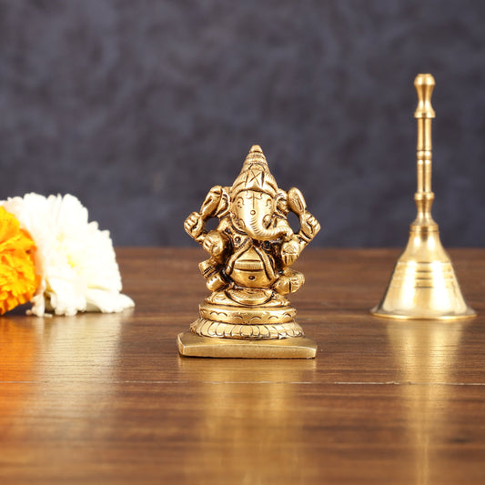 Pure Brass Lord Ganesha Miniature Idol - 2 Inch