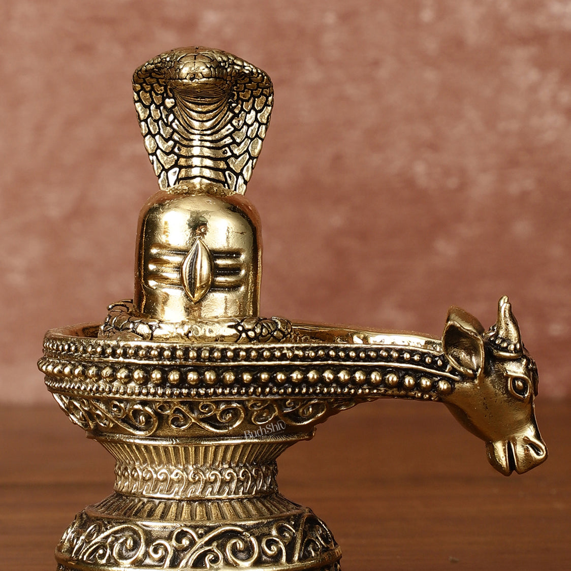 Pure Brass Superfine Intricate Shivling with Nandi Face - 4" Tall