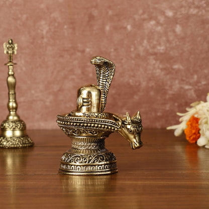 Pure Brass Superfine Intricate Shivling with Nandi Face - 4" Tall