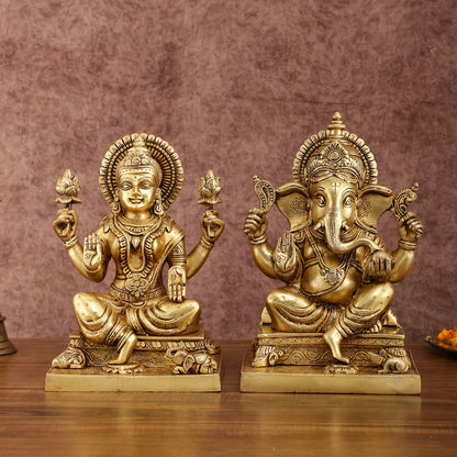 Pure Brass Ganesha Lakshmi Statue Set | Divine Duo 12 Inches