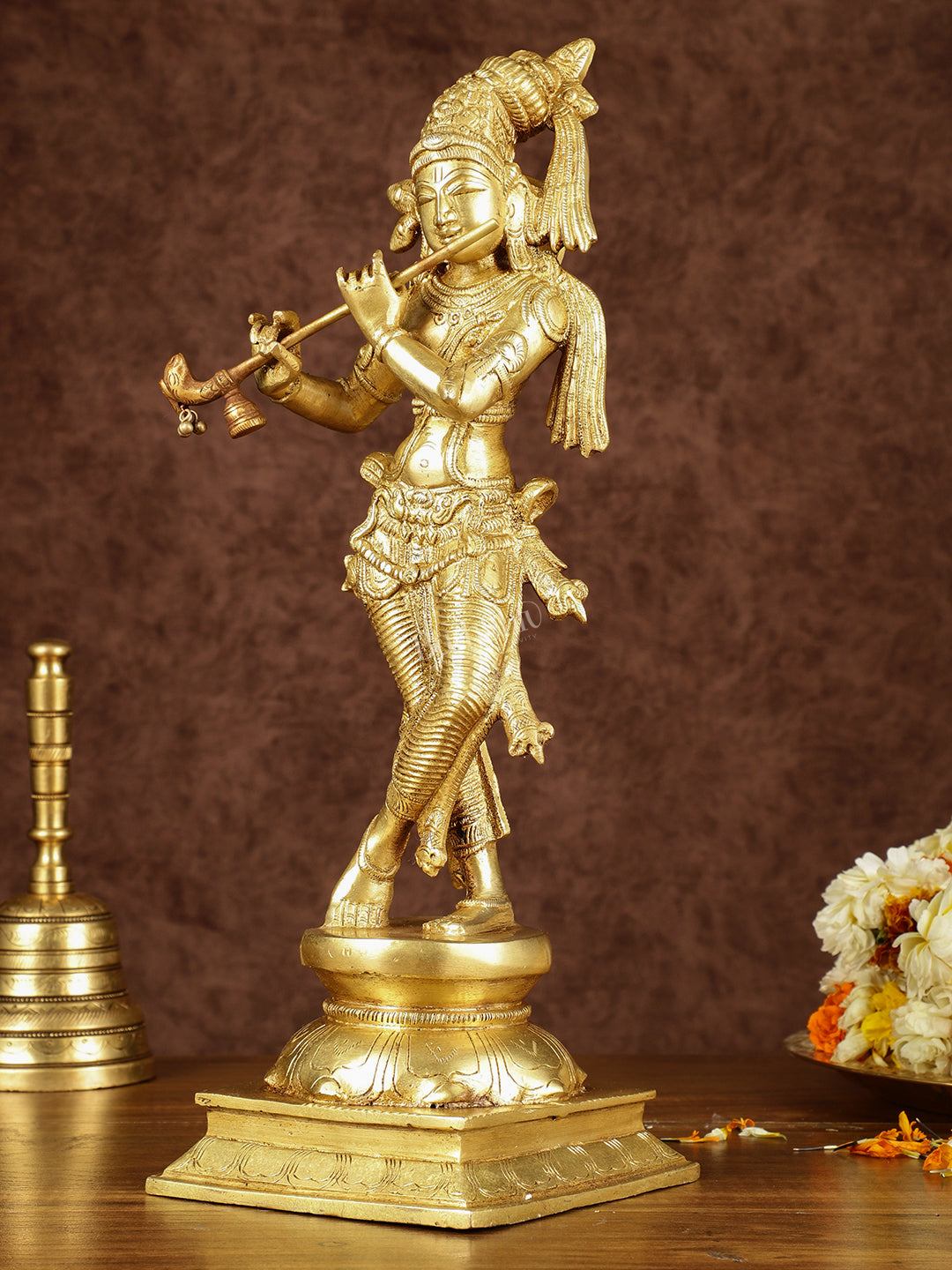 Brass Superfine Lord Krishna with Unique Crown Idol | Height: 14.5 inch