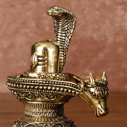 Pure Brass Superfine Intricate Shivling with Nandi Face - 4" Tall