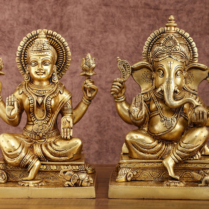 Pure Brass Ganesha Lakshmi Statue Set | Divine Duo 12 Inches