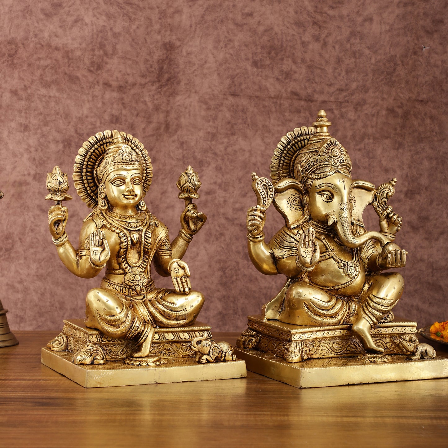 Pure Brass Ganesha Lakshmi Statue Set | Divine Duo 12 Inches