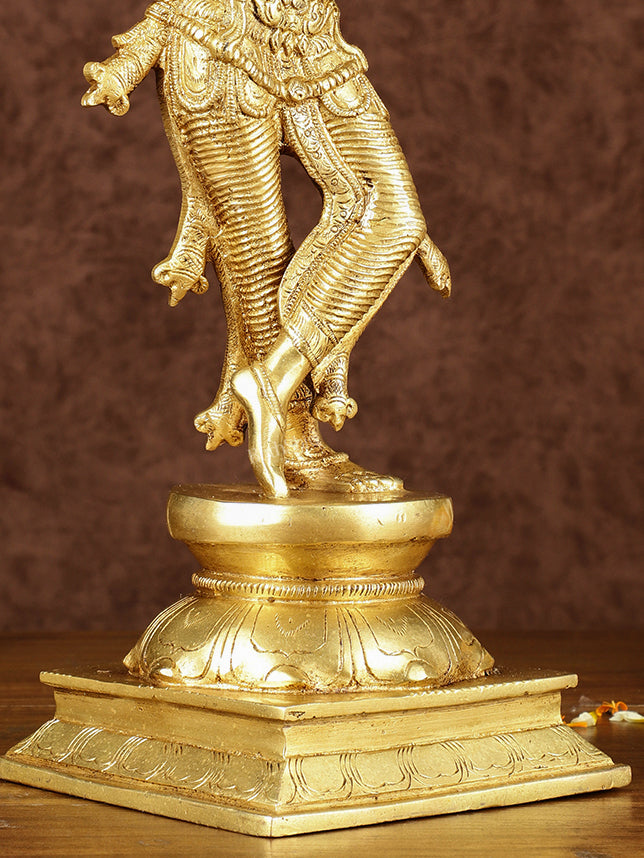 Brass Superfine Lord Krishna with Unique Crown Idol | Height: 14.5 inch