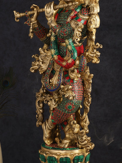 Brass Lord Krishna statue 30 inch multicolour