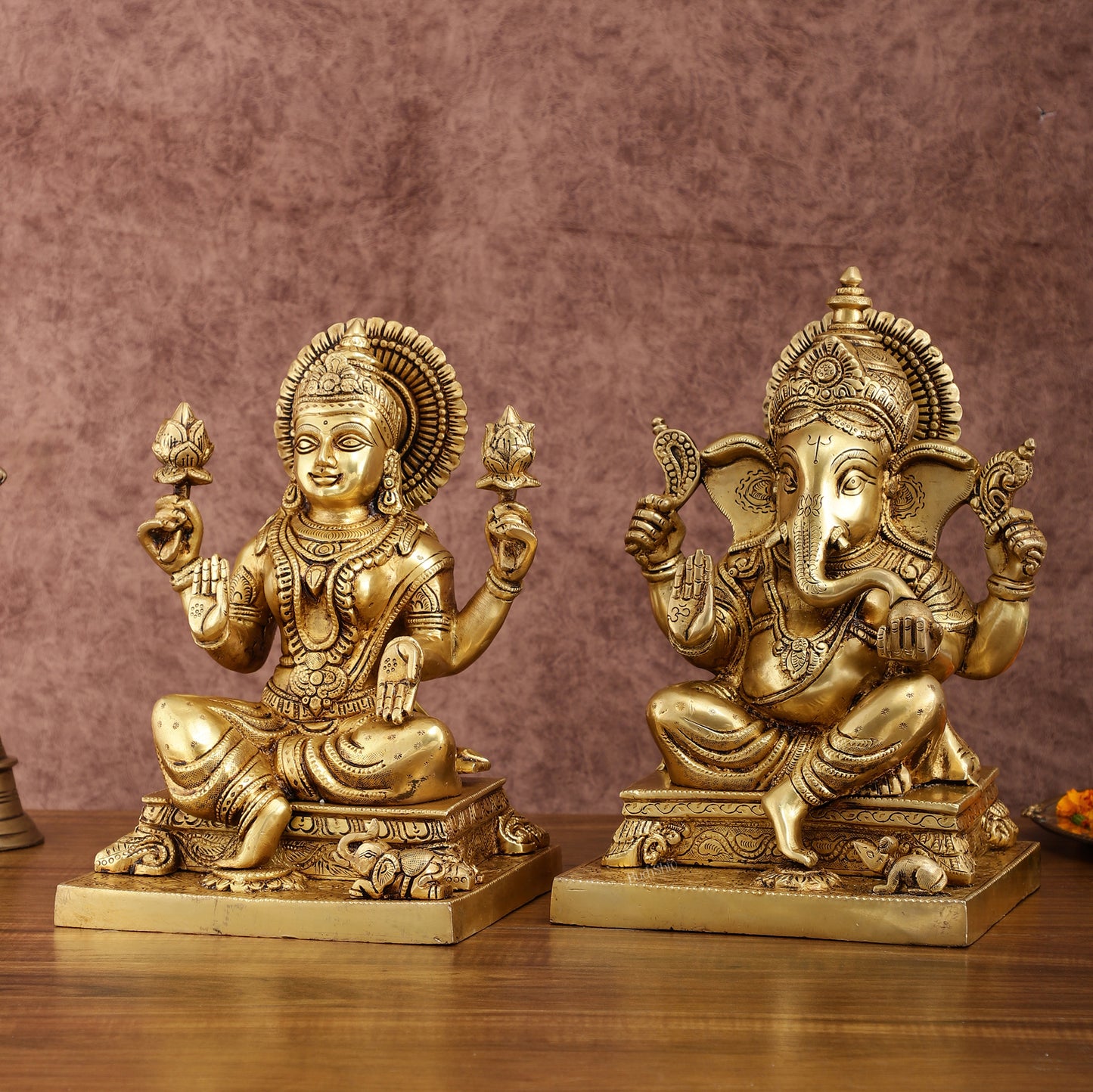 Pure Brass Ganesha Lakshmi Statue Set | Divine Duo 12 Inches