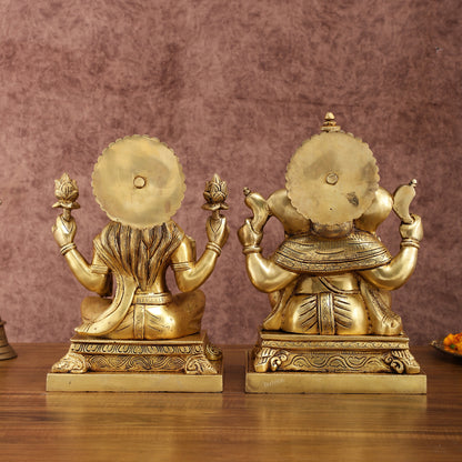 Pure Brass Ganesha Lakshmi Statue Set | Divine Duo 12 Inches