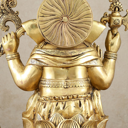 Unique Pure Brass Lord Ganesha Statue - Seated on Lotus, 22" Height