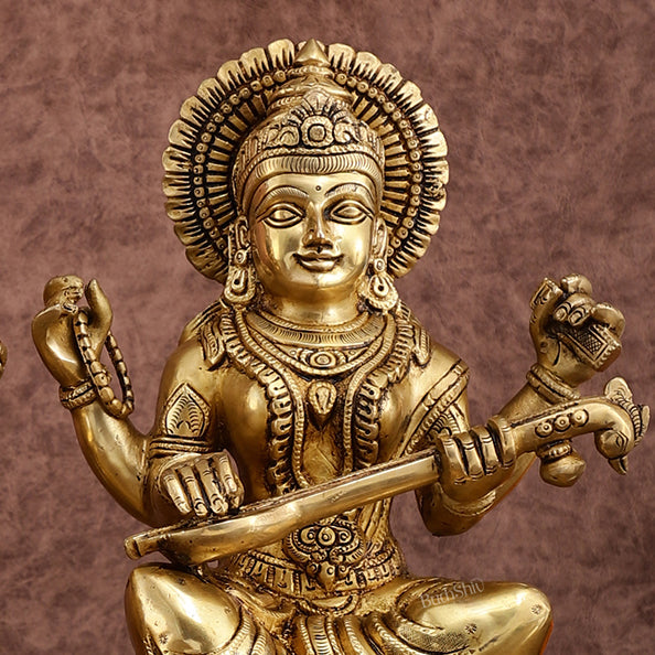 Pure Brass Ganesh Lakshmi Saraswati Statue Set | Divine Trio 12 Inches