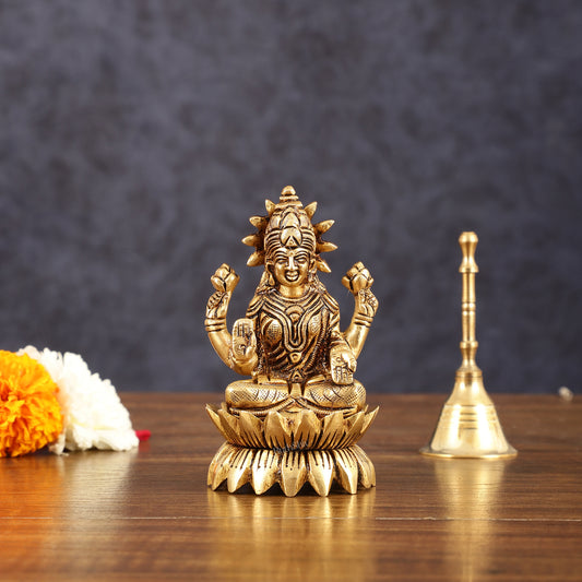 Pure Brass Lotus Lakshmi Superfine Idol - 4" Height