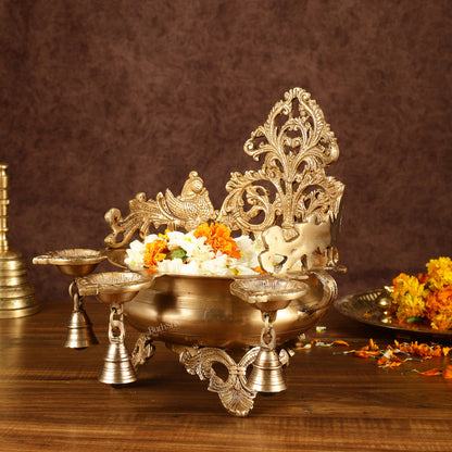 Pure Brass Intricate Urli with Diyas | Height: 11 inch