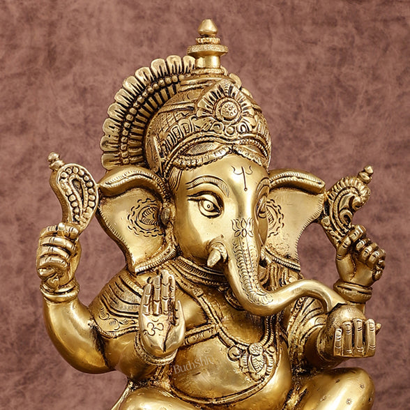 Pure Brass Ganesh Lakshmi Saraswati Statue Set | Divine Trio 12 Inches