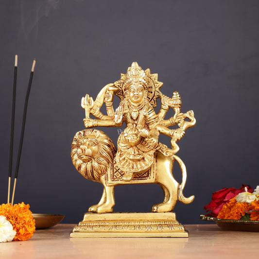 Handmade Brass Durga Ma Sherawali Idol 7"