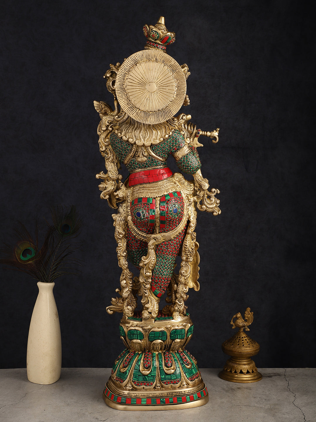 Brass Lord Krishna statue 30 inch multicolour