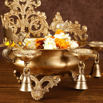 Pure Brass Intricate Urli with Diyas | Height: 11 inch