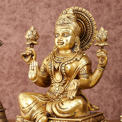 Pure Brass Ganesh Lakshmi Saraswati Statue Set | Divine Trio 12 Inches