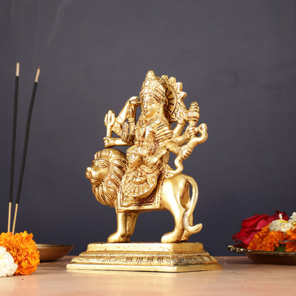 Handmade Brass Durga Ma Sherawali Idol 7"