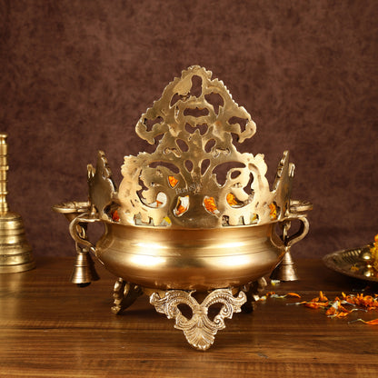 Pure Brass Intricate Urli with Diyas | Height: 11 inch