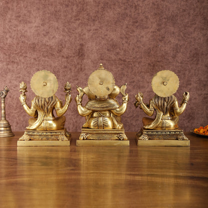 Pure Brass Ganesh Lakshmi Saraswati Statue Set | Divine Trio 12 Inches