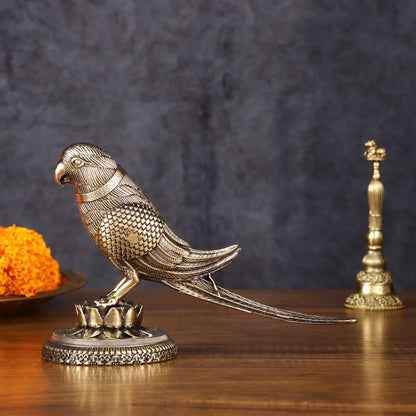 Brass Superfine Intricately Carved Parrot Showpiece - 4 Inch