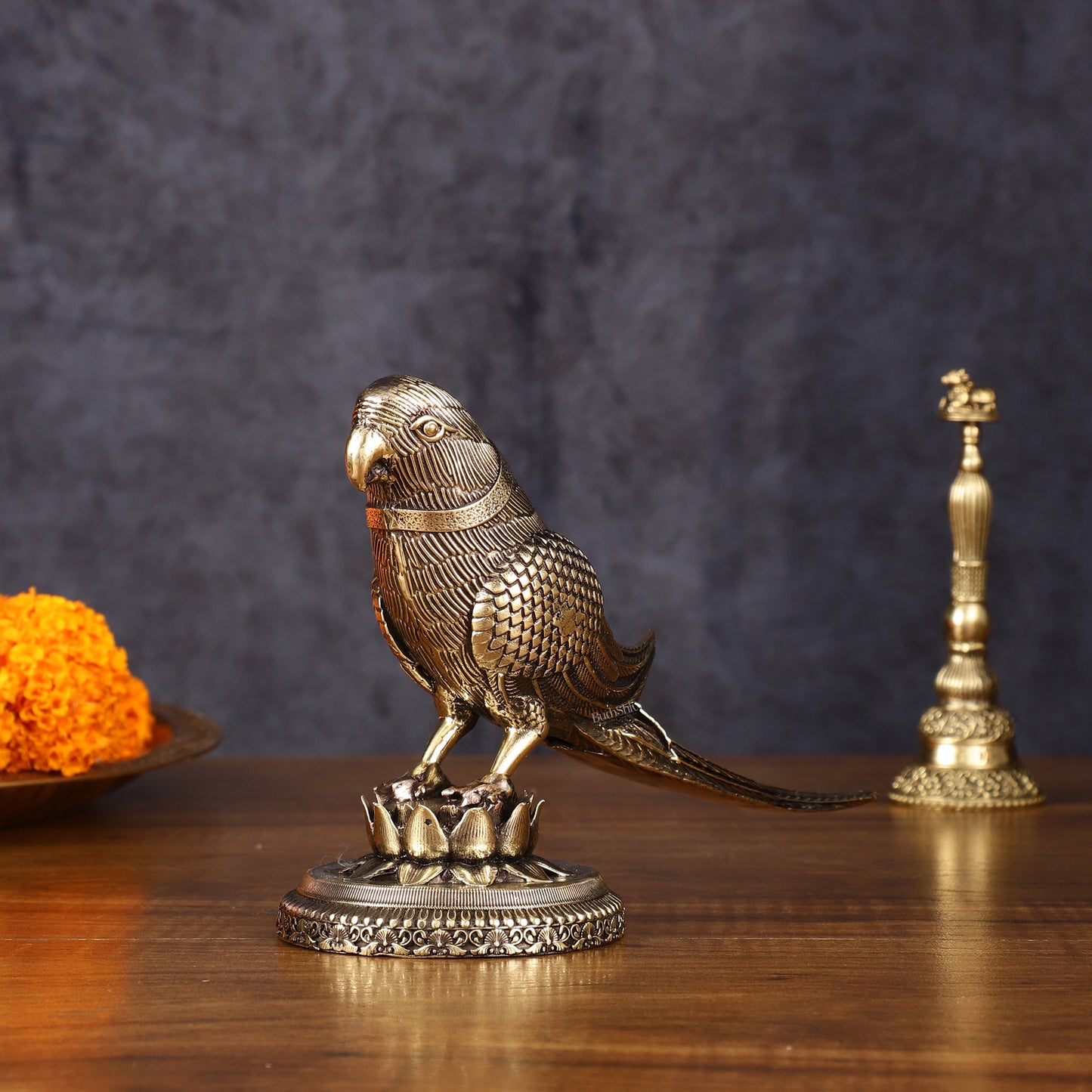 Brass Superfine Intricately Carved Parrot Showpiece - 4 Inch