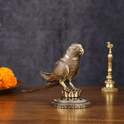 Brass Superfine Intricately Carved Parrot Showpiece - 4 Inch