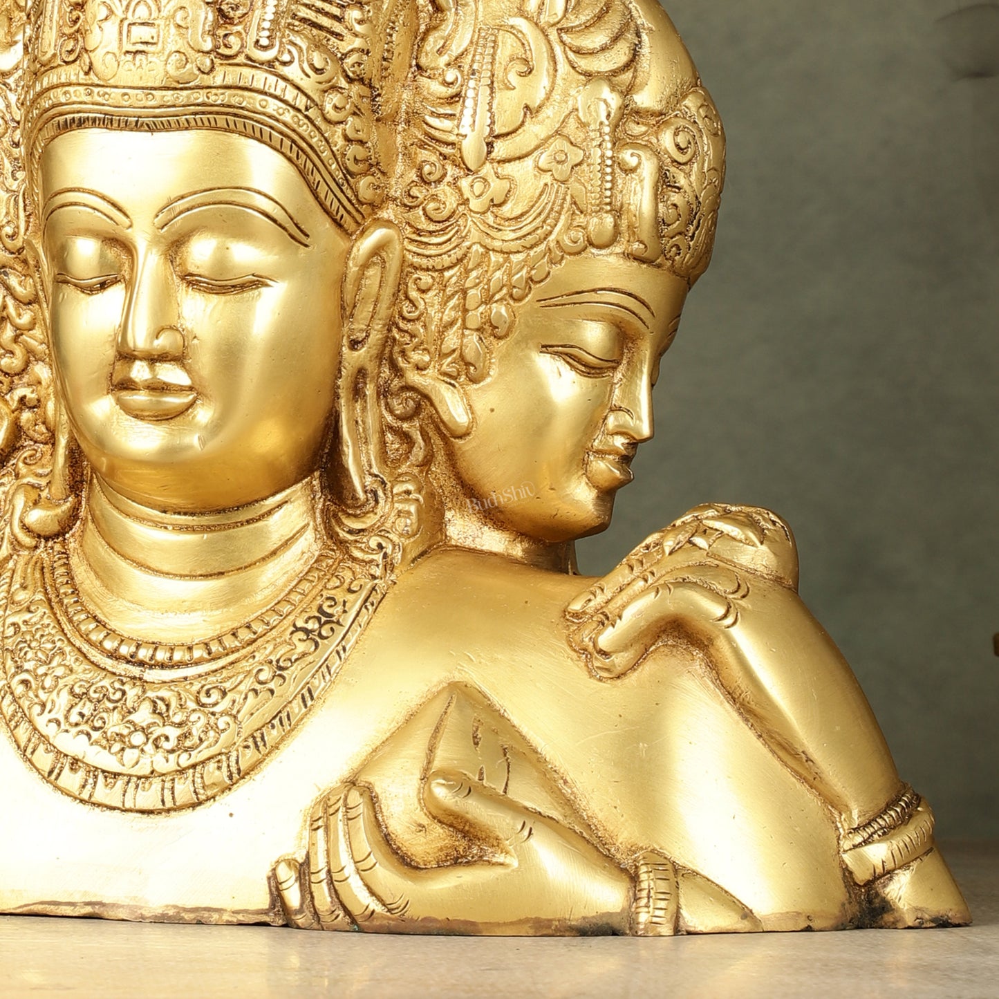 Brass Superfine trimurti Brahma, Vishnu, Mahesh Bust table accent - 9.5 Inch