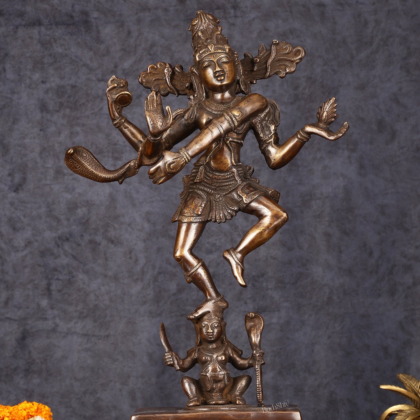 Antique Brass Dancing Lord Shiva Statue - 17 Inch