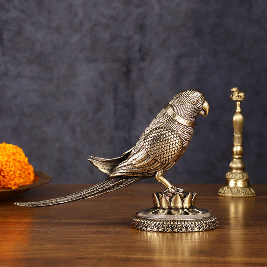 Brass Superfine Intricately Carved Parrot Showpiece - 4 Inch