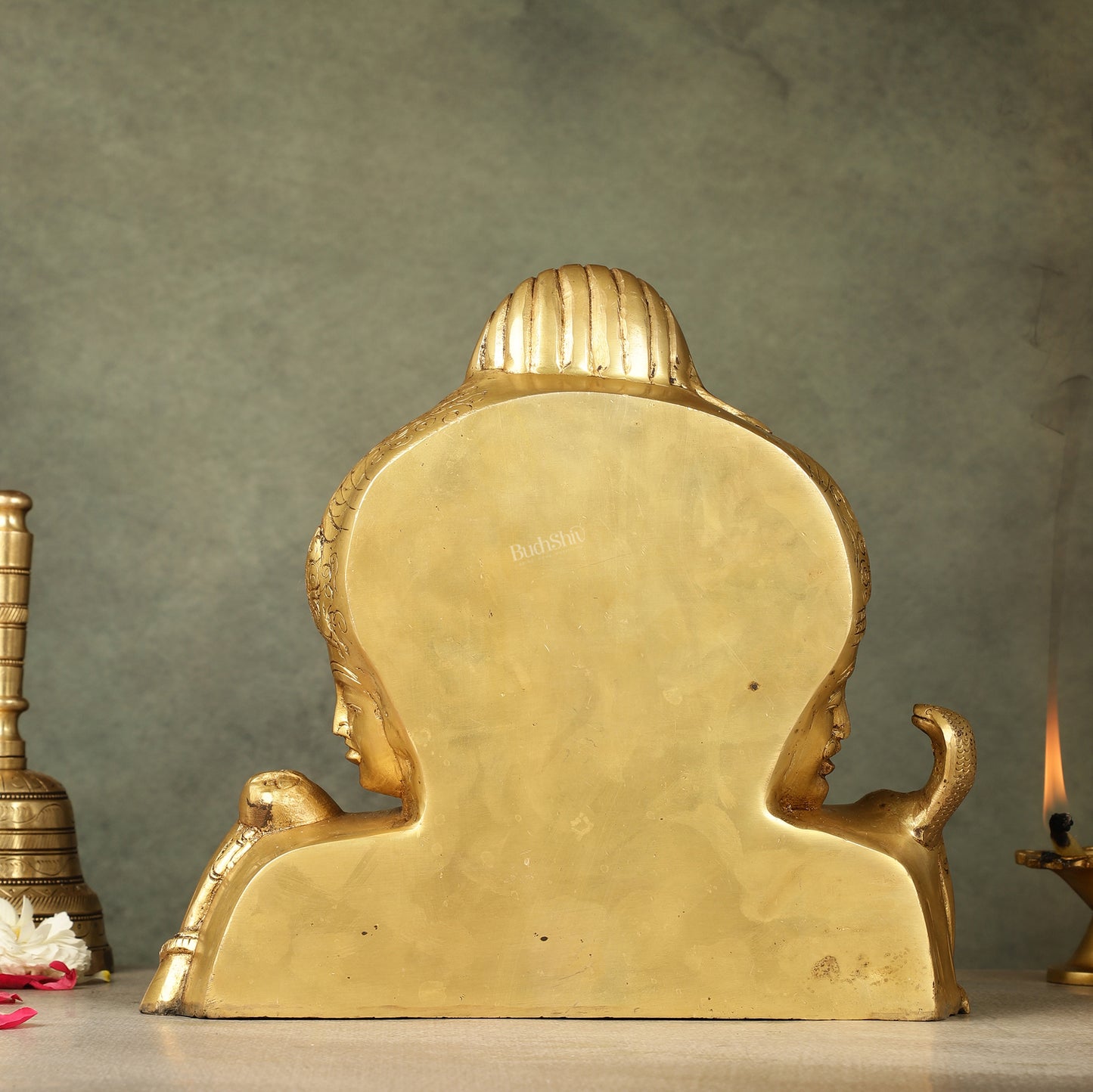 Brass Superfine trimurti Brahma, Vishnu, Mahesh Bust table accent - 9.5 Inch