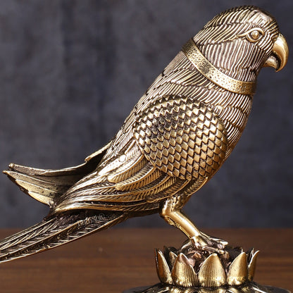 Brass Superfine Intricately Carved Parrot Showpiece - 4 Inch