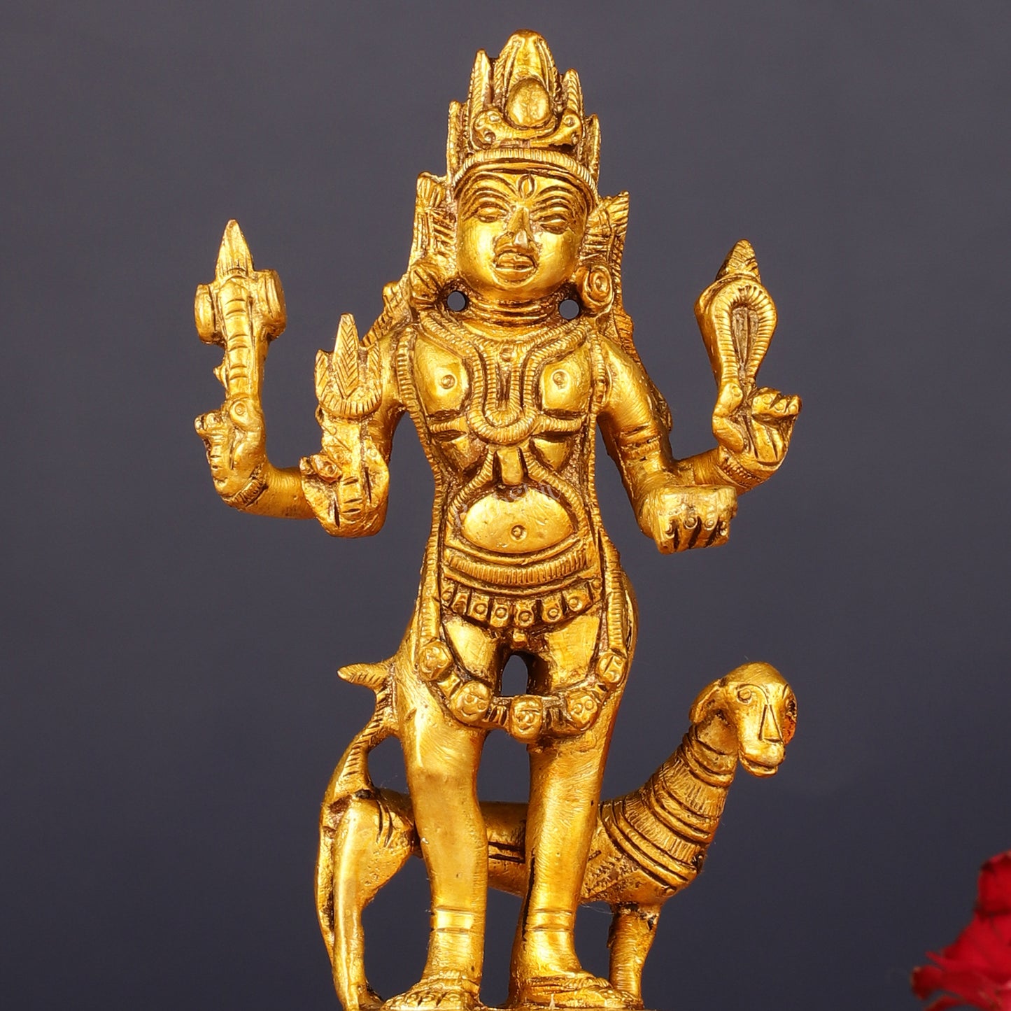 Pure Brass Kaal Bhairav Bhairo Baba with Dog Idol 5"