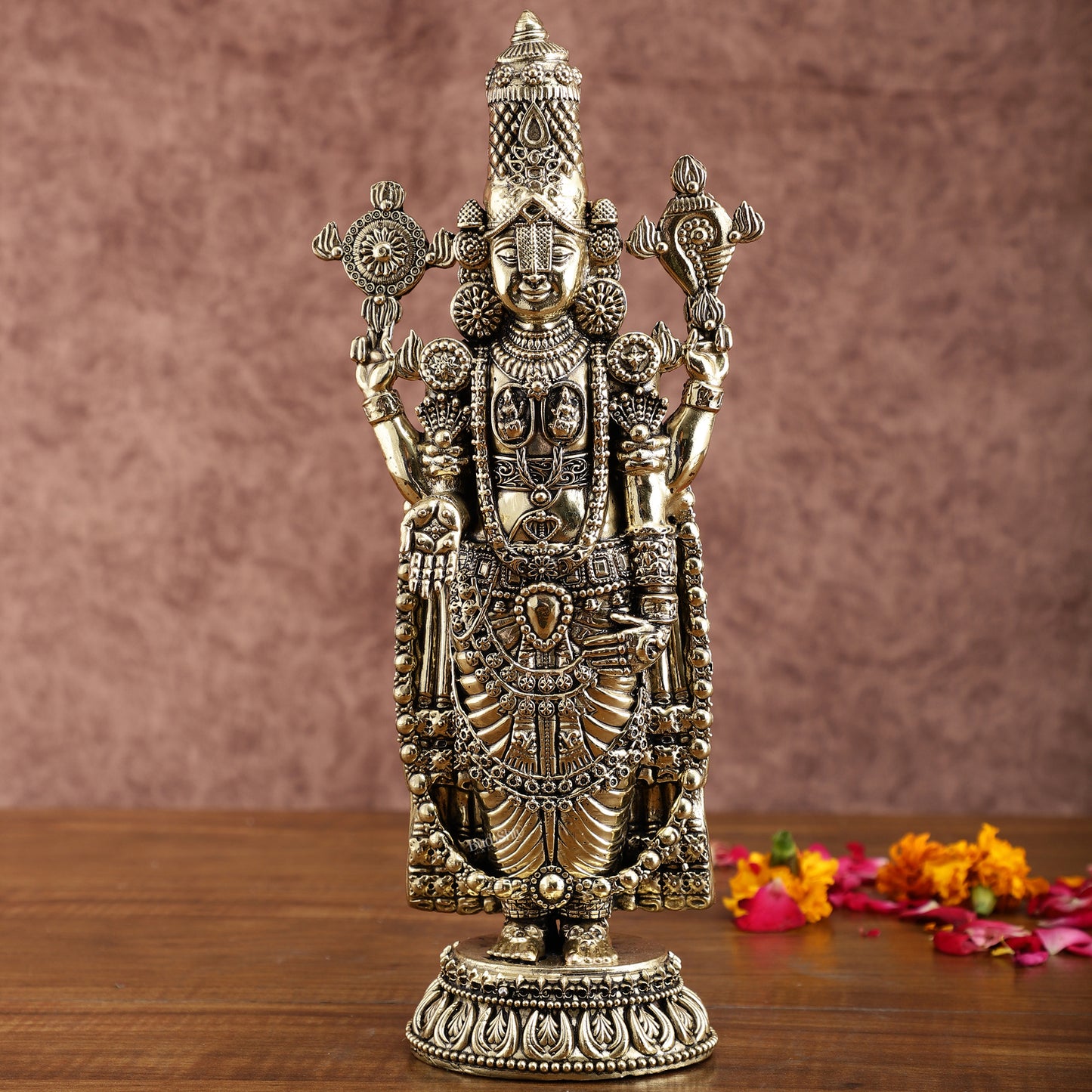 Pure Brass Tirupati Balaji Idol – 12 Inches Tall, Highly Detailed.