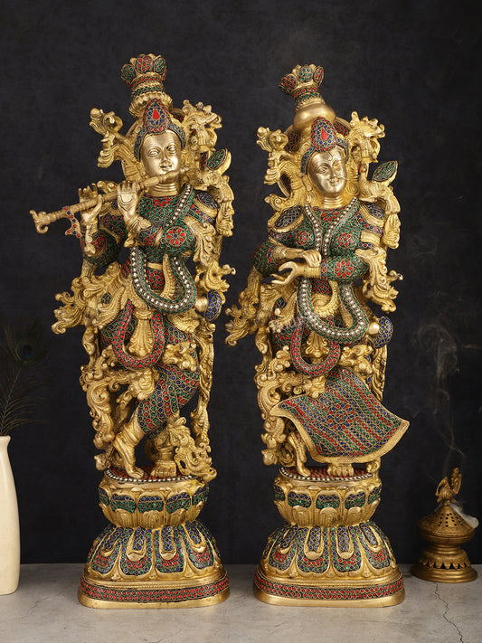 Handcrafted Brass Radha Krishna Idols 30"