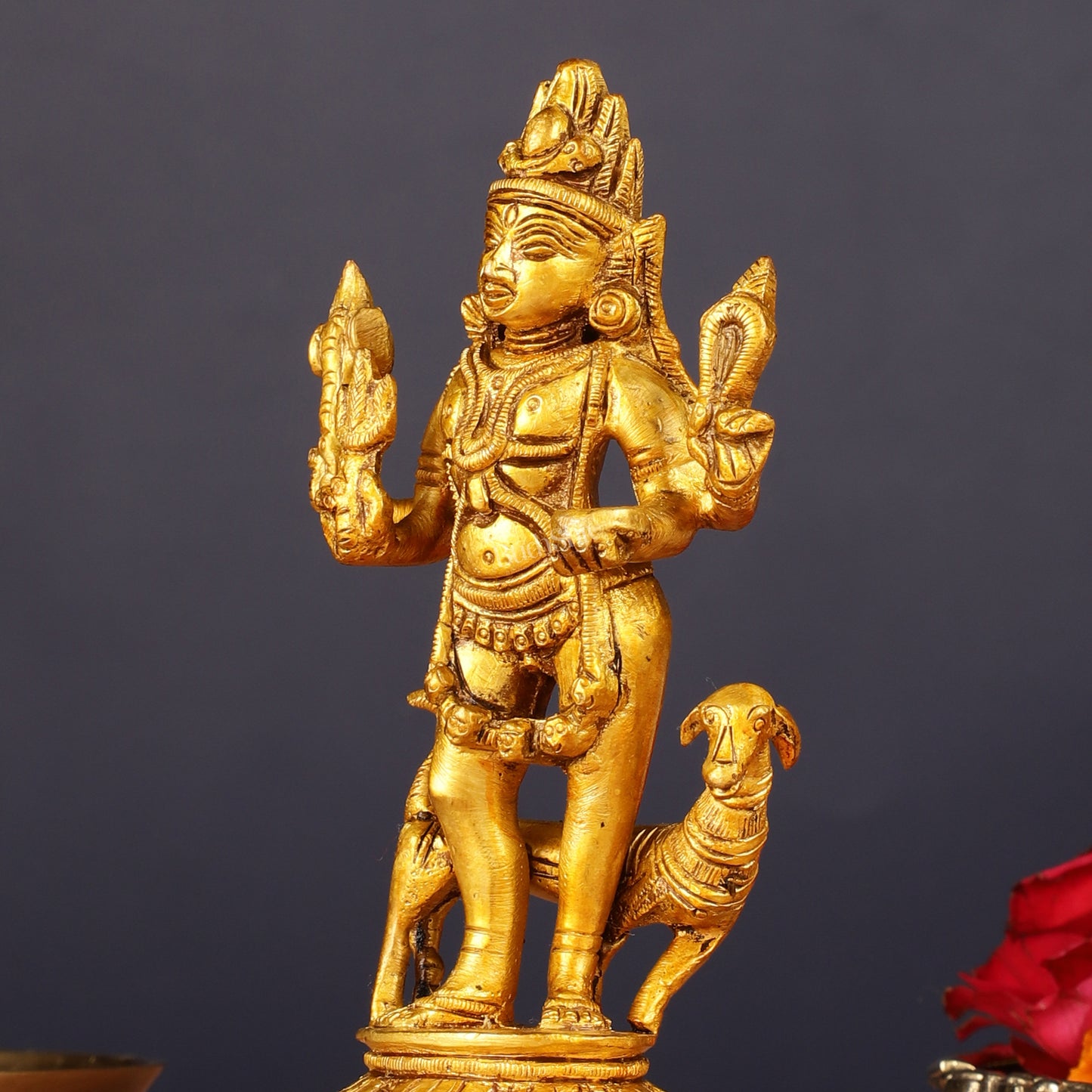 Pure Brass Kaal Bhairav Bhairo Baba with Dog Idol 5"