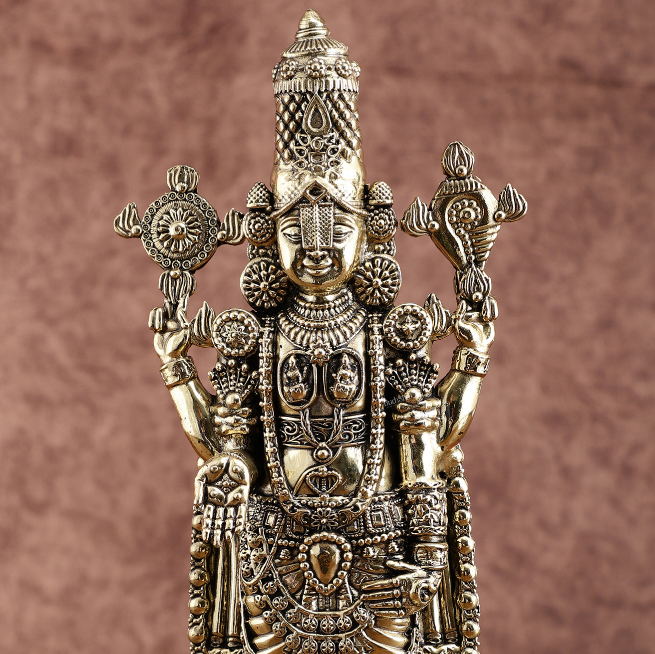 Pure Brass Tirupati Balaji Idol – 12 Inches Tall, Highly Detailed.