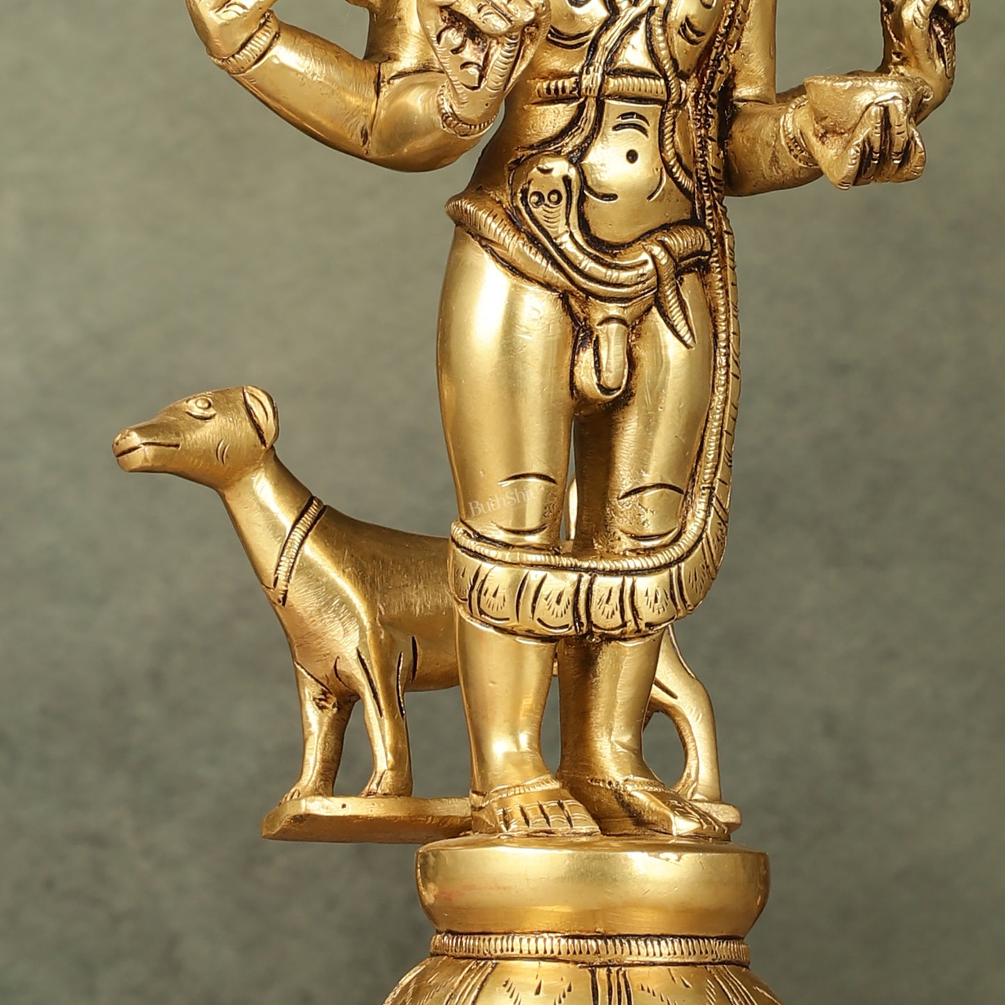 Superfine Brass Kaal Bhairava Bhairo Baba Idol with Dog 12 inch
