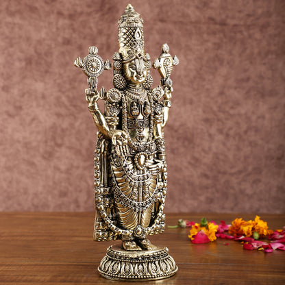 Pure Brass Tirupati Balaji Idol – 12 Inches Tall, Highly Detailed.