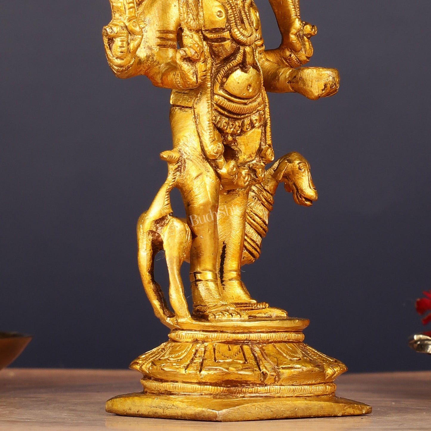 Pure Brass Kaal Bhairav Bhairo Baba with Dog Idol 5"