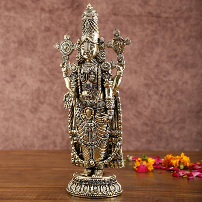 Pure Brass Tirupati Balaji Idol – 12 Inches Tall, Highly Detailed.