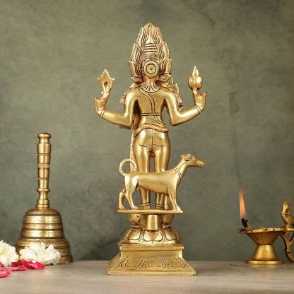 Superfine Brass Kaal Bhairava Bhairo Baba Idol with Dog 12 inch