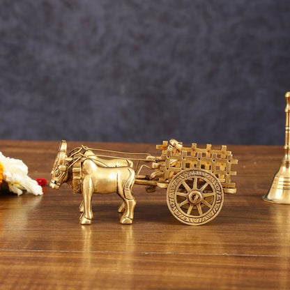 Pure Brass Bullock Cart Showpiece with Indian villager - 2" Height