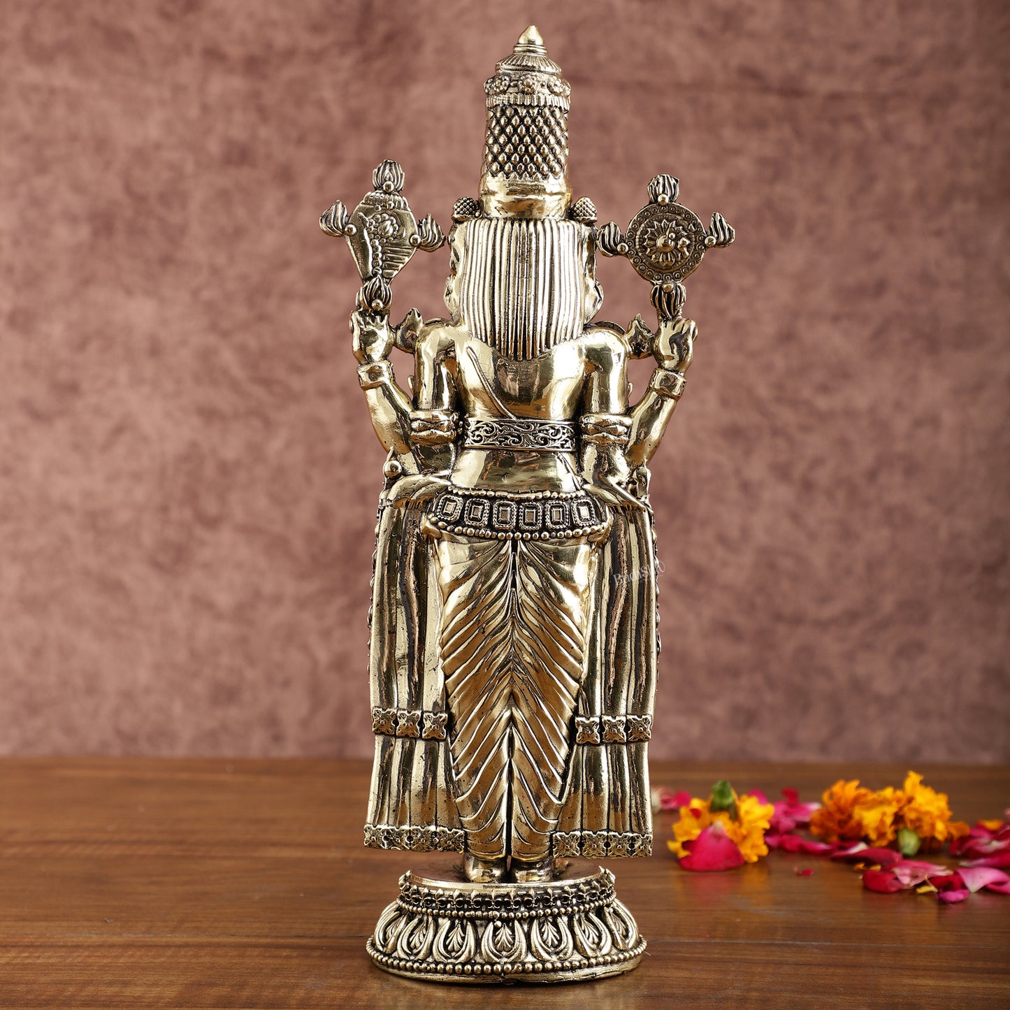 Pure Brass Tirupati Balaji Idol – 12 Inches Tall, Highly Detailed.