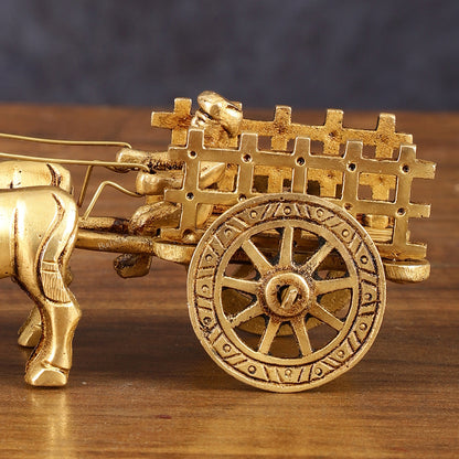 Pure Brass Bullock Cart Showpiece with Indian villager - 2" Height